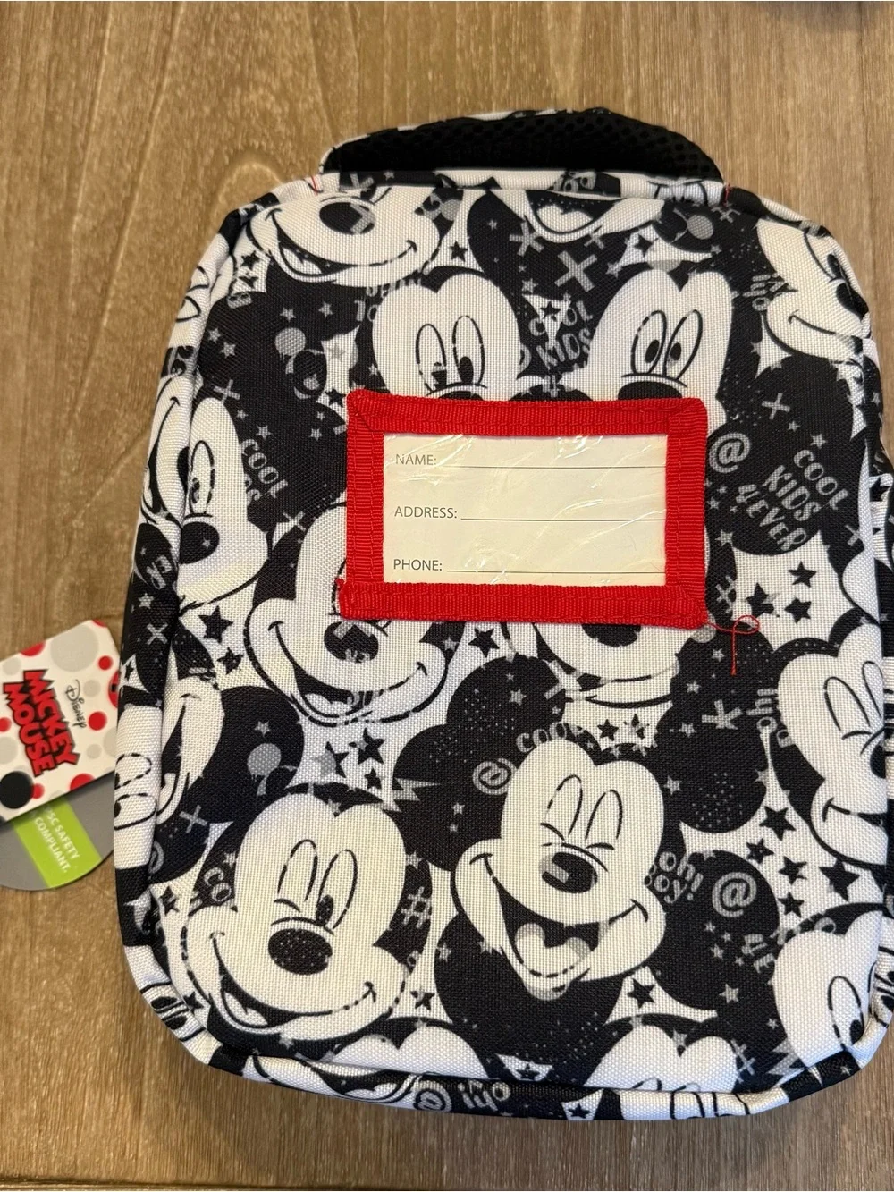 NEW WITH TAG Disney Mickey Mouse Lunch Bag Cool Kids 4 Ever Black & White, Red